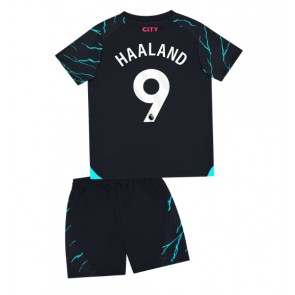 Lacne Dětský Futbalové dres Manchester City Erling Haaland #9 2023-24 Krátky Rukáv - Tretina (+ trenírky)